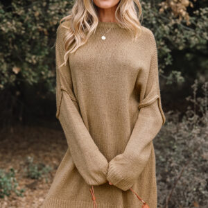 Pale Khaki Oversize Drop Shoulder Slouchy Sweater Dress