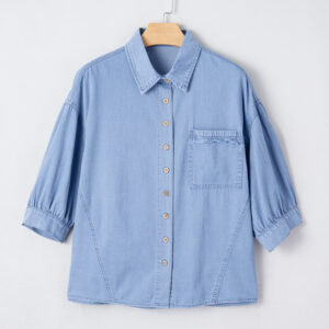 Myosotis Washed Drop Shoulder Bracelet Sleeve Chambray Shirt