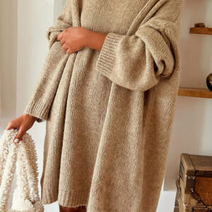 Pale Khaki Exposed Seam Drop Shoulder Oversize Sweater Mini Dress