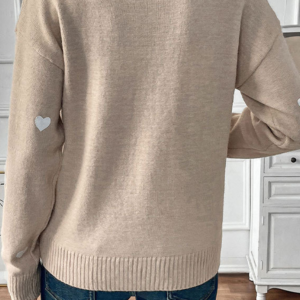 Smoke Gray Heart Print Lace Splicing V Neck Valentines Sweater